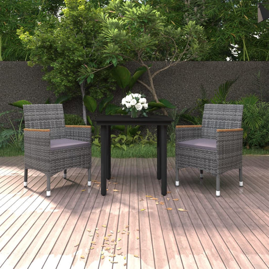 3-tlg. Garten-Essgruppe mit Auflagen Poly Rattan und Glas