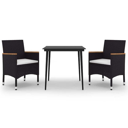 3-tlg. Garten-Essgruppe mit Auflagen Poly Rattan und Glas