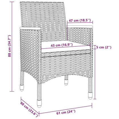 3-tlg. Garten-Essgruppe mit Auflagen Poly Rattan und Glas