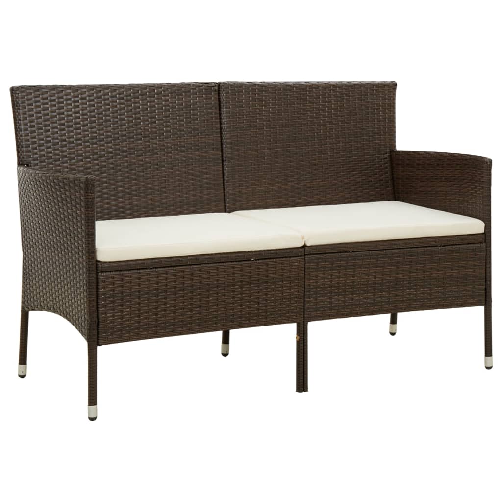 Gartensofa 3-Sitzer mit Kissen Braun Poly Rattan