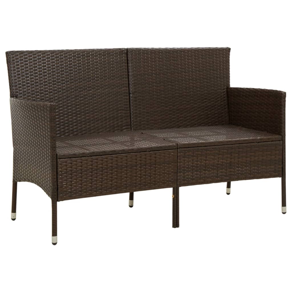 Gartensofa 3-Sitzer mit Kissen Braun Poly Rattan