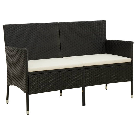 Gartensofa 3-Sitzer mit Kissen Schwarz Poly Rattan