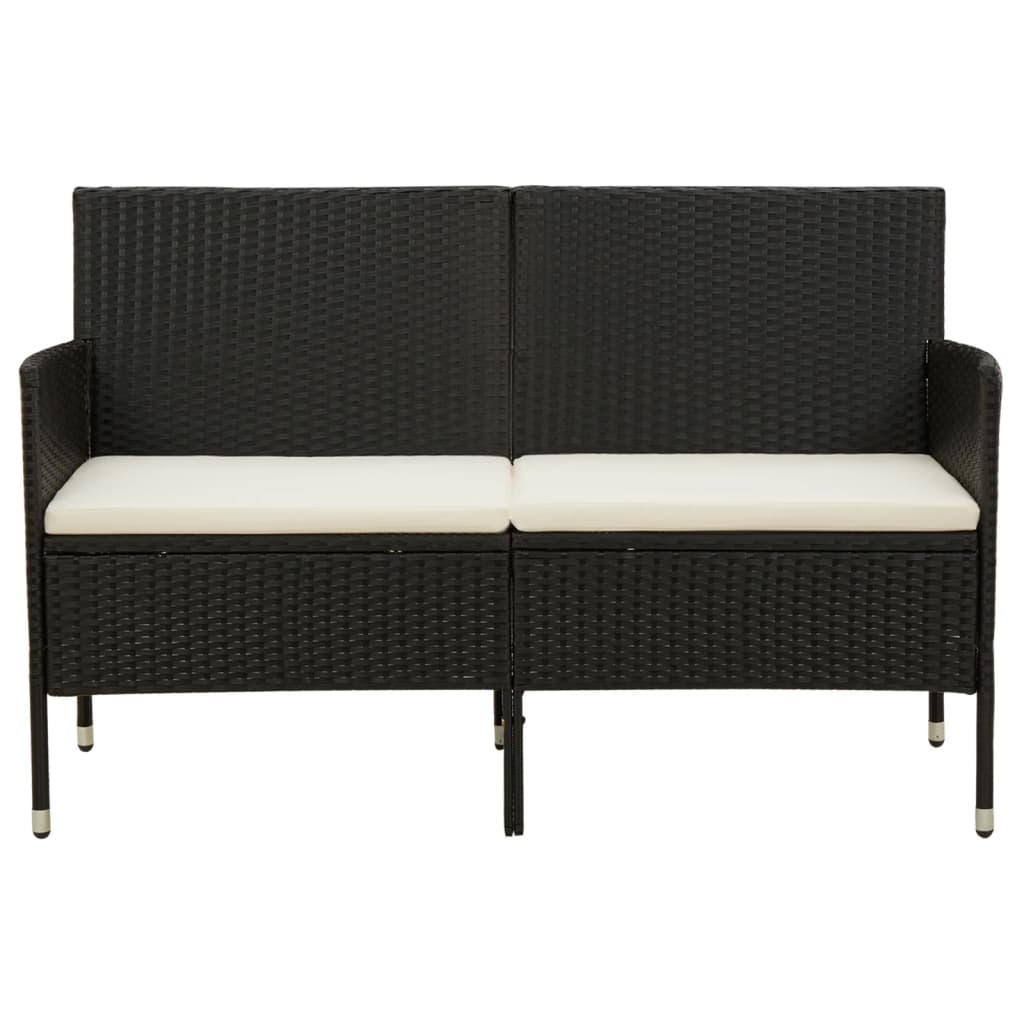 Gartensofa 3-Sitzer mit Kissen Schwarz Poly Rattan