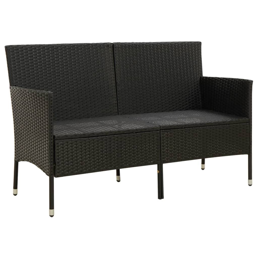 Gartensofa 3-Sitzer mit Kissen Schwarz Poly Rattan