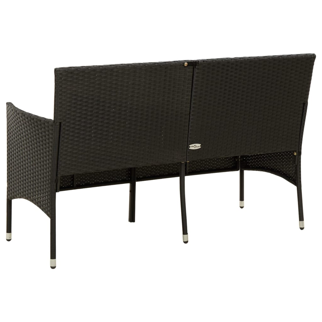 Gartensofa 3-Sitzer mit Kissen Schwarz Poly Rattan