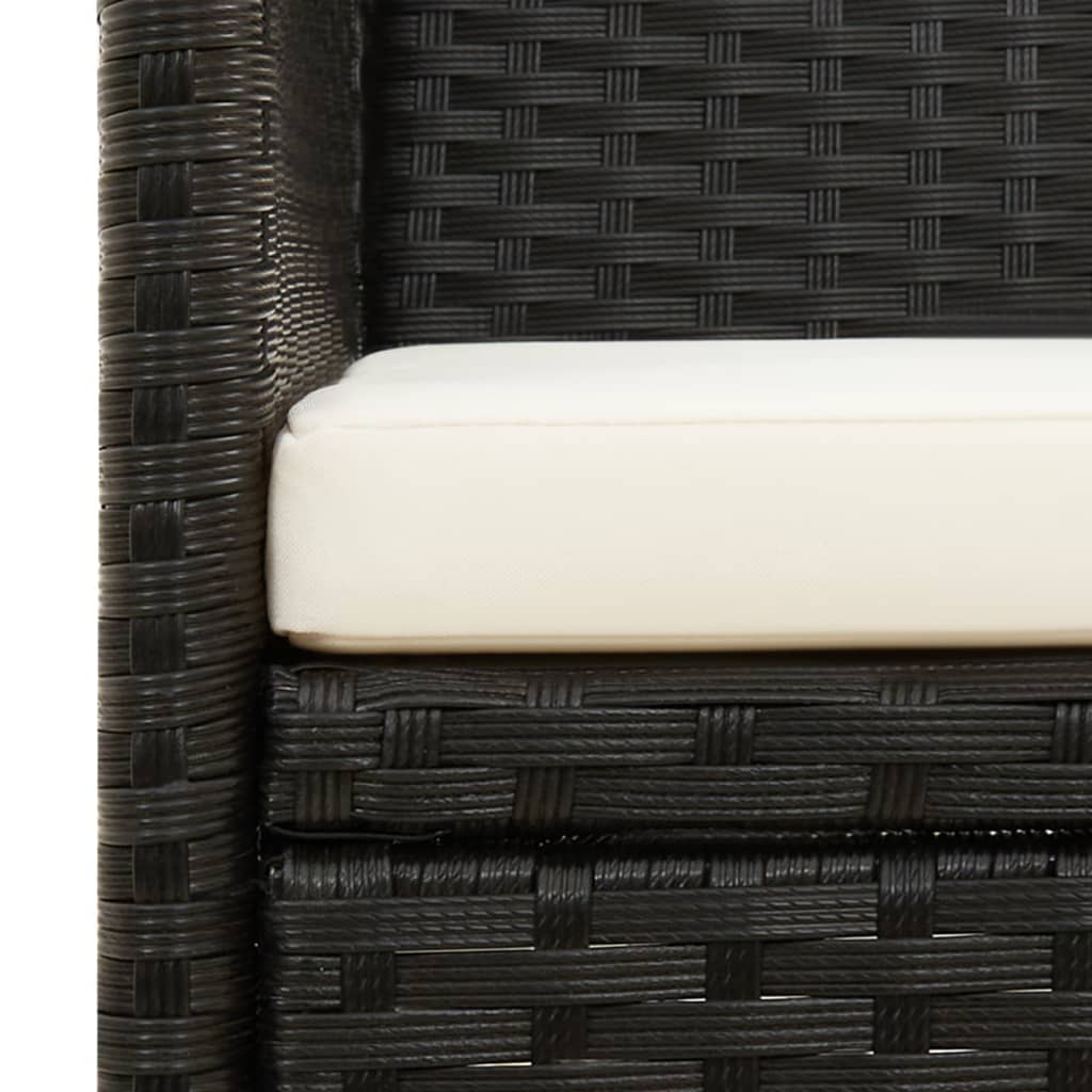 Gartensofa 3-Sitzer mit Kissen Schwarz Poly Rattan