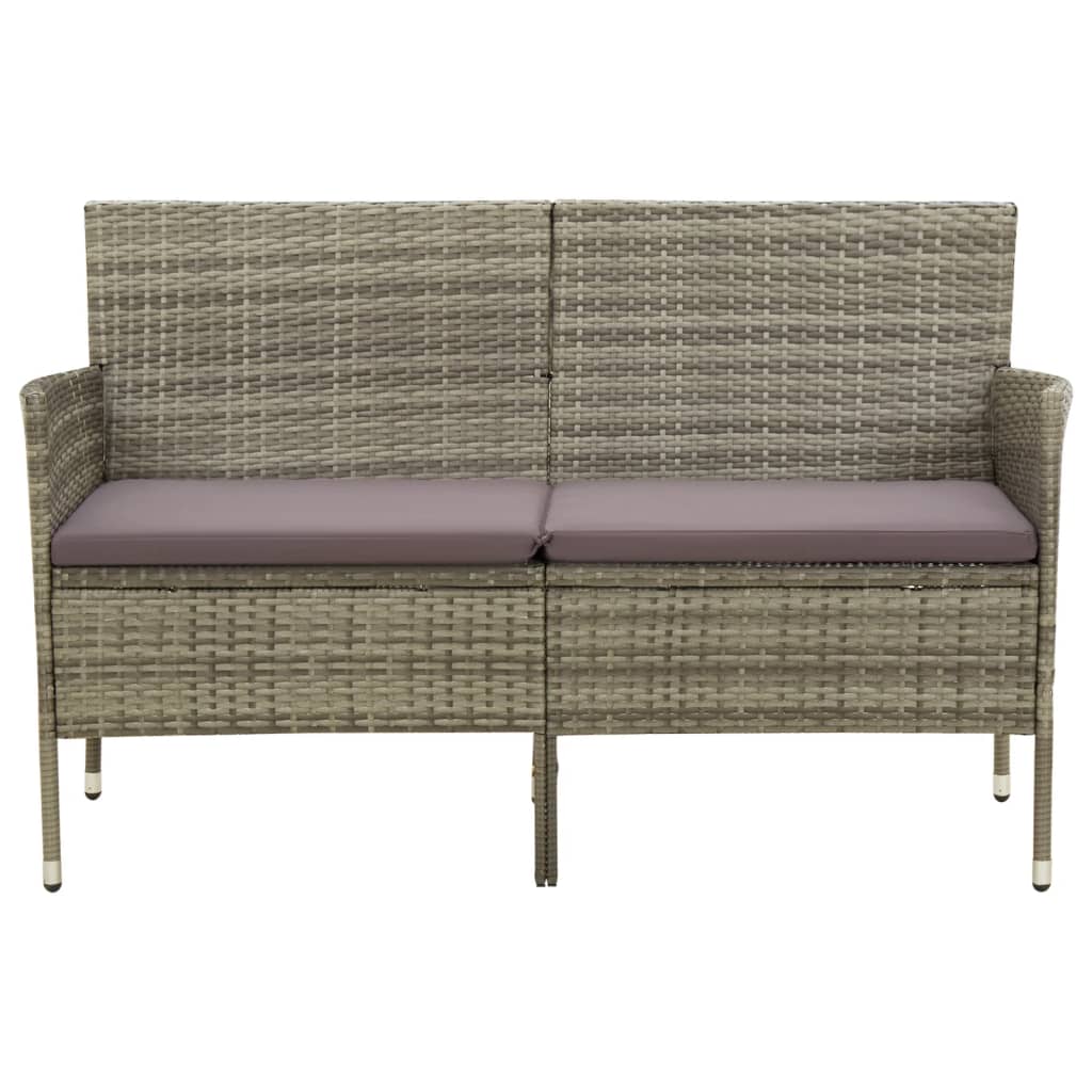 Gartensofa 3-Sitzer mit Kissen Grau Poly Rattan