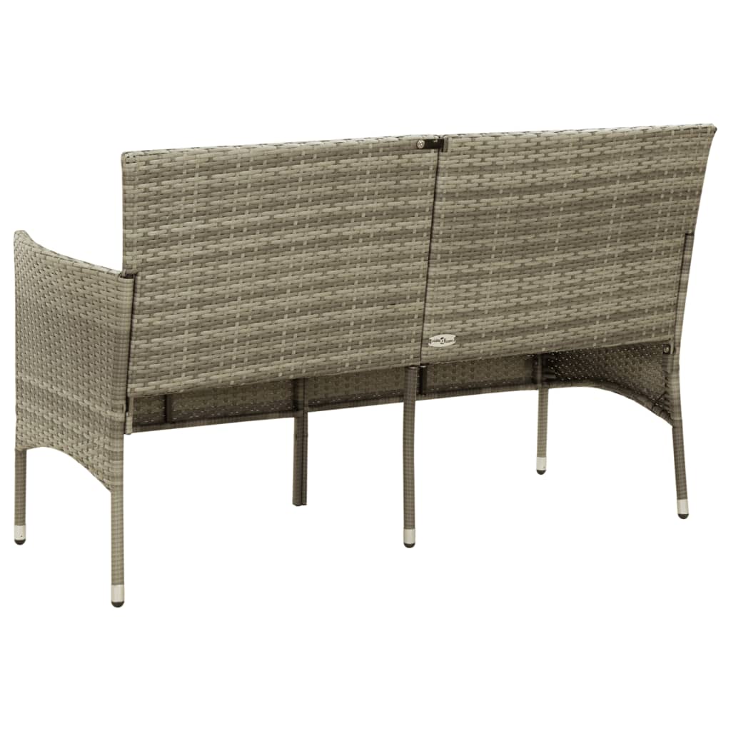 Gartensofa 3-Sitzer mit Kissen Grau Poly Rattan