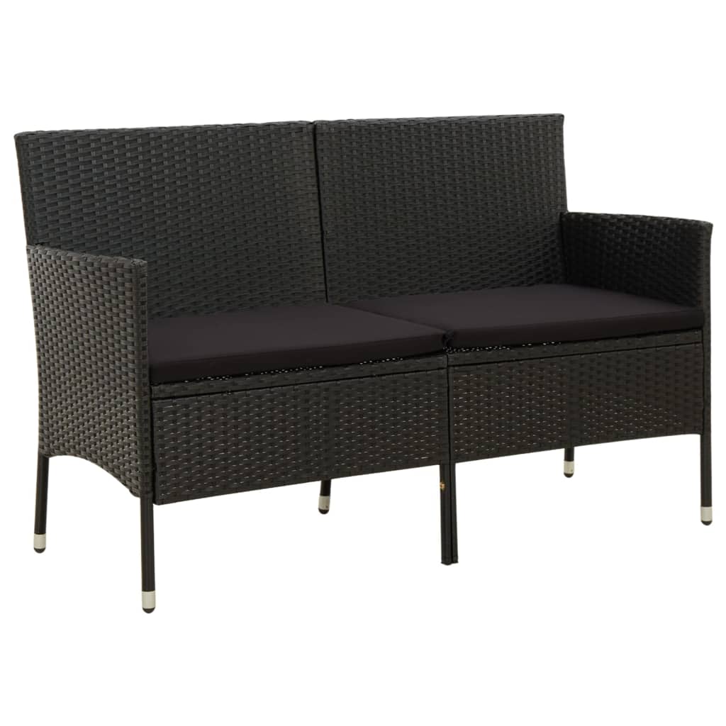 Gartensofa 3-Sitzer mit Kissen Schwarz Poly Rattan