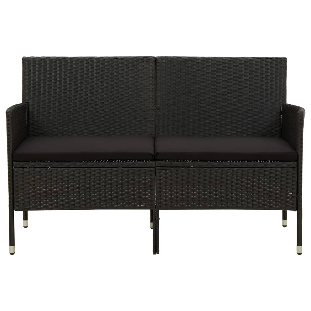 Gartensofa 3-Sitzer mit Kissen Schwarz Poly Rattan