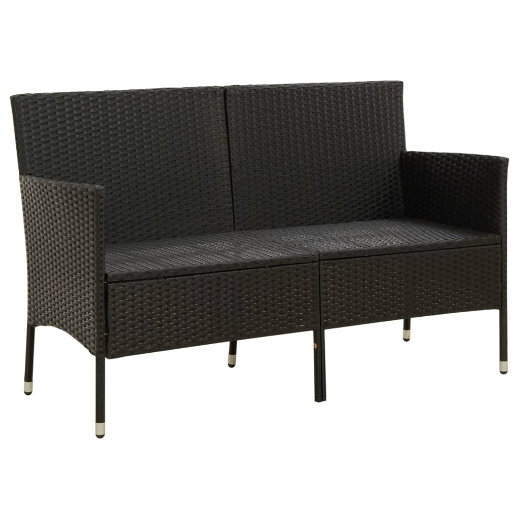 Gartensofa 3-Sitzer mit Kissen Schwarz Poly Rattan