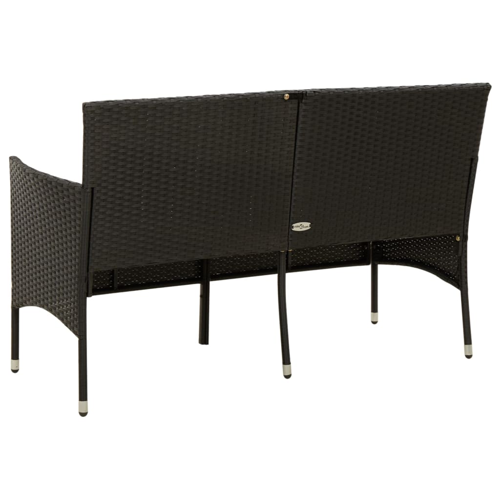 Gartensofa 3-Sitzer mit Kissen Schwarz Poly Rattan