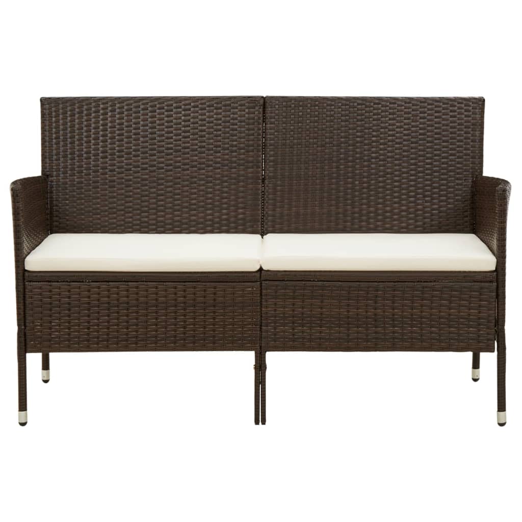 Gartensofa 3-Sitzer mit Kissen Braun Poly Rattan