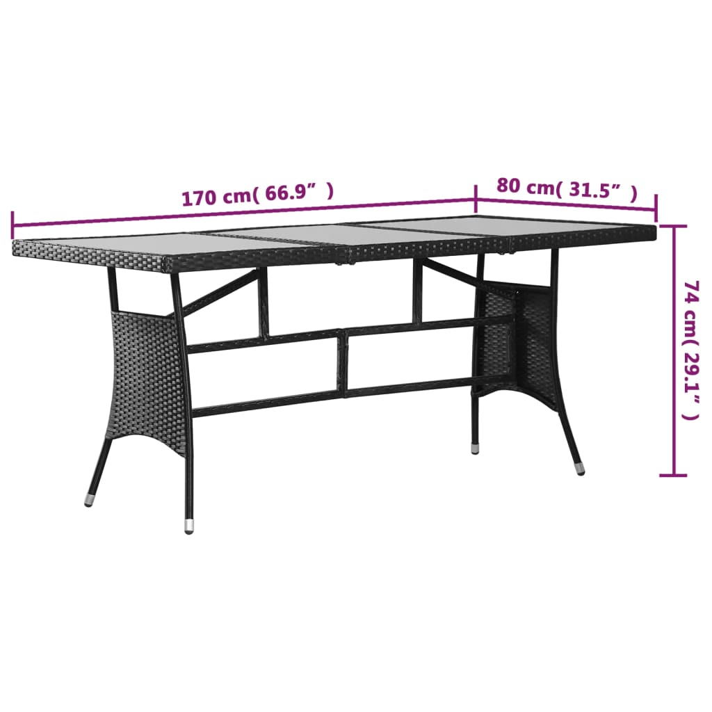 Gartentisch Schwarz 170x80x74 cm Poly Rattan