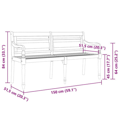 Batavia-Bank mit Schwarzem Kissen 150 cm Massivholz Teak