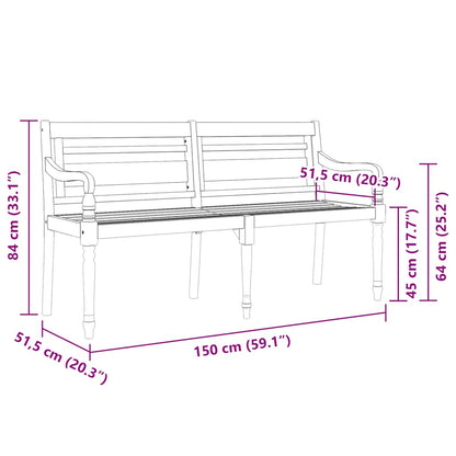 Batavia-Bank mit Taupe Kissen 150 cm Massivholz Teak