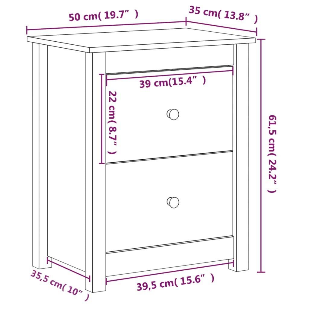 Tables de chevet 2 pcs. Blanc 50x35x61,5 cm bois de pin massif