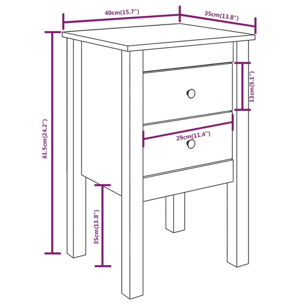 Table de chevet 40x35x61,5 cm en bois de pin massif