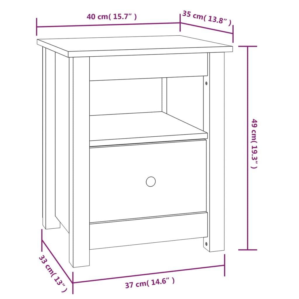 Table de chevet 40x35x49 cm en bois de pin massif