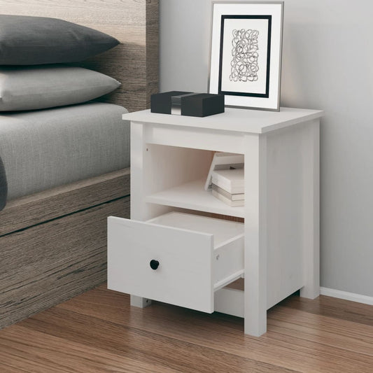 Table de chevet blanche 40x35x49 cm en bois de pin massif