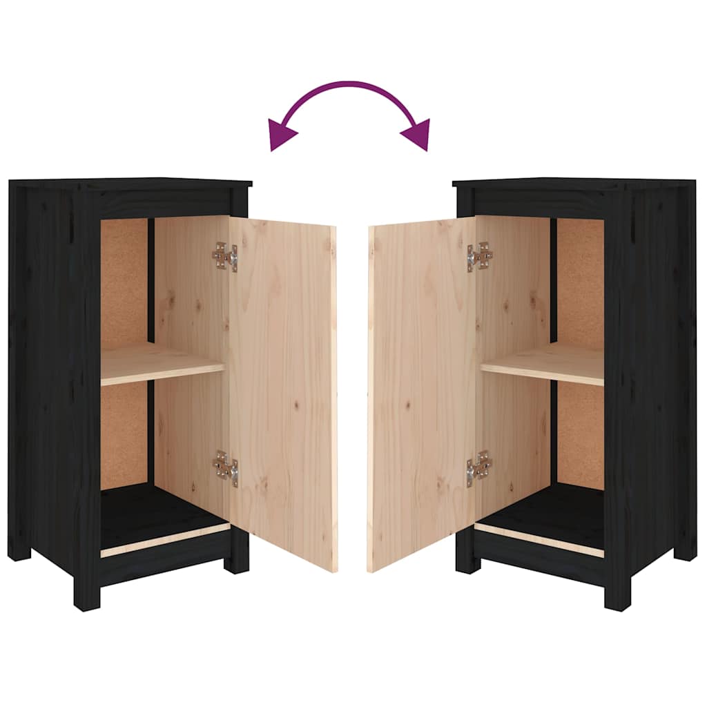 Sideboards 2 Stk. Schwarz 39x35x80 cm Massivholz Kiefer