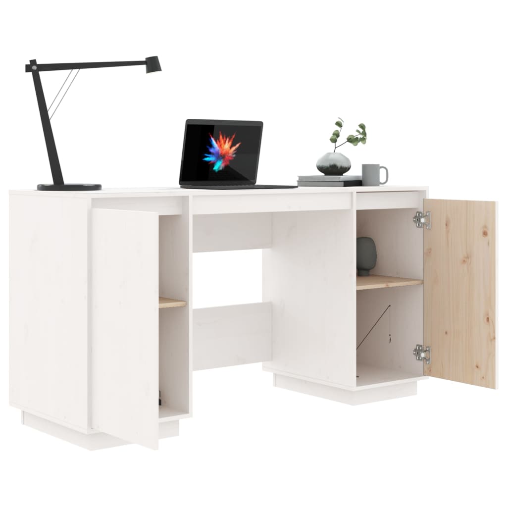 Bureau blanc 140x50x75 cm en bois de pin massif