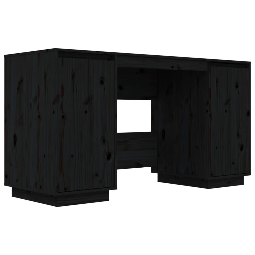 Bureau noir 140x50x75 cm en bois de pin massif