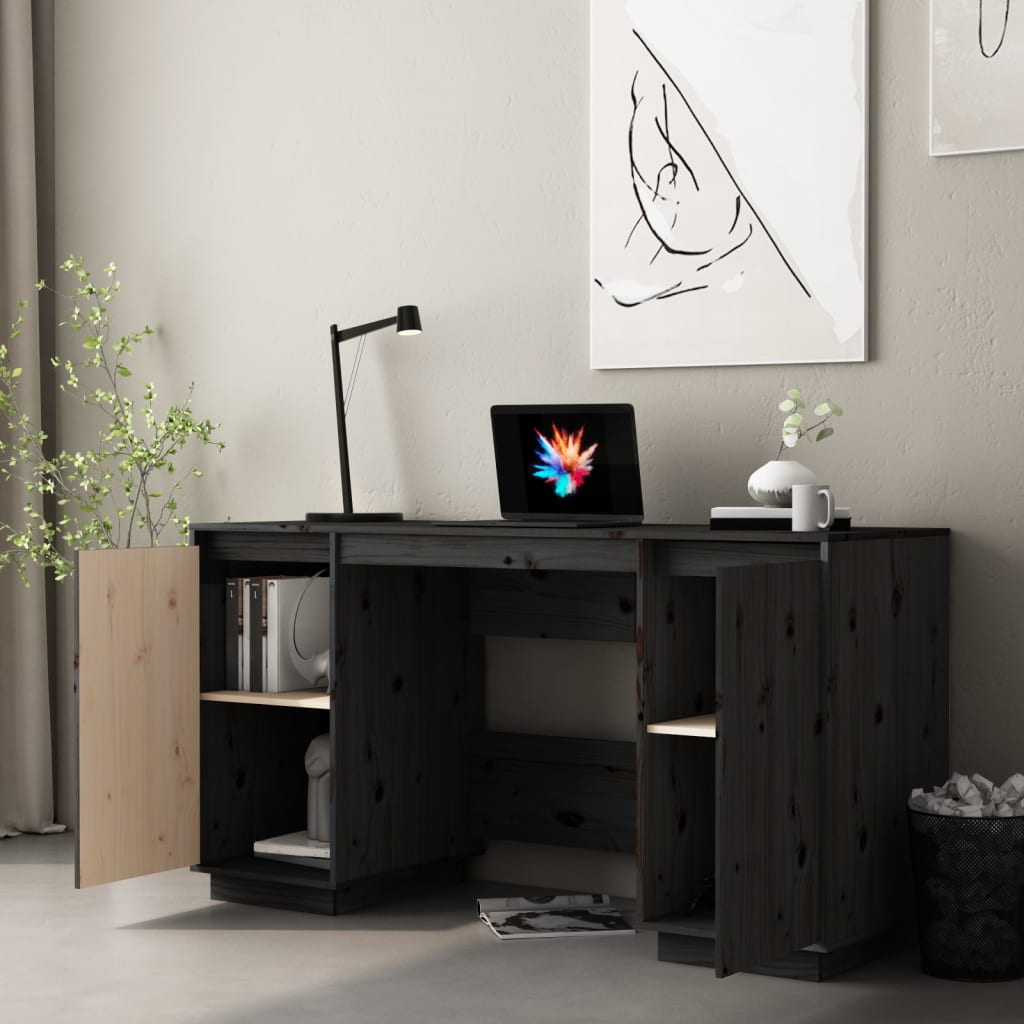 Bureau noir 140x50x75 cm en bois de pin massif