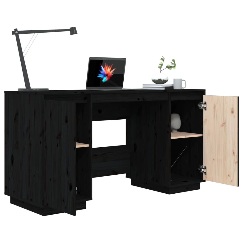 Bureau noir 140x50x75 cm en bois de pin massif