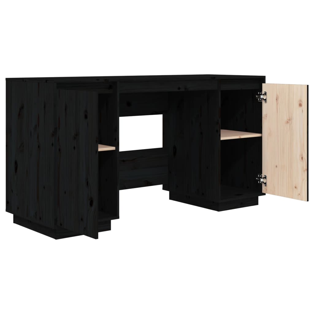 Bureau noir 140x50x75 cm en bois de pin massif