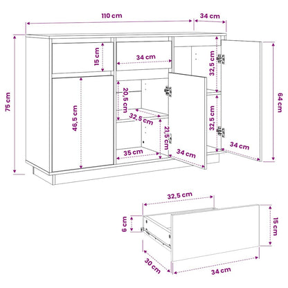 Sideboard Weiß 110x34x75 cm Massivholz Kiefer