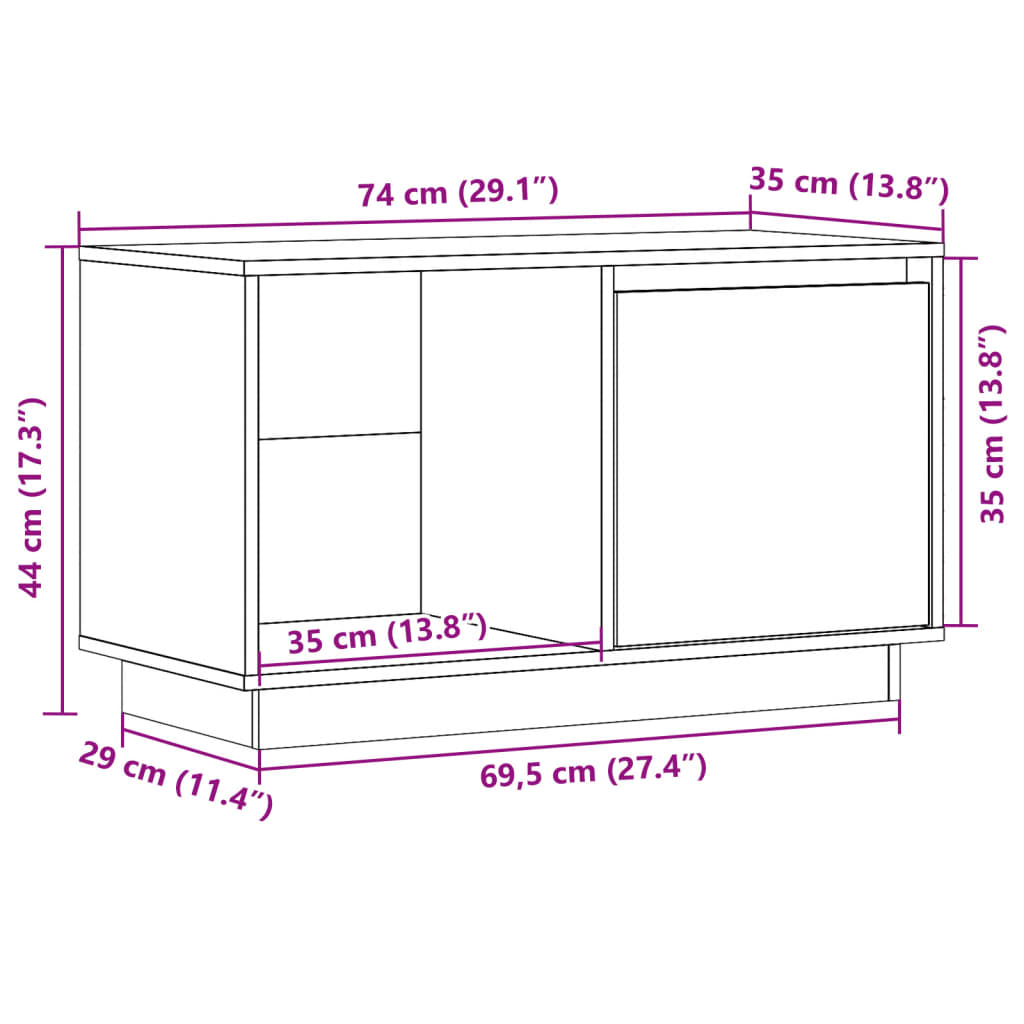 Meuble TV 74x35x44 cm en bois de pin massif