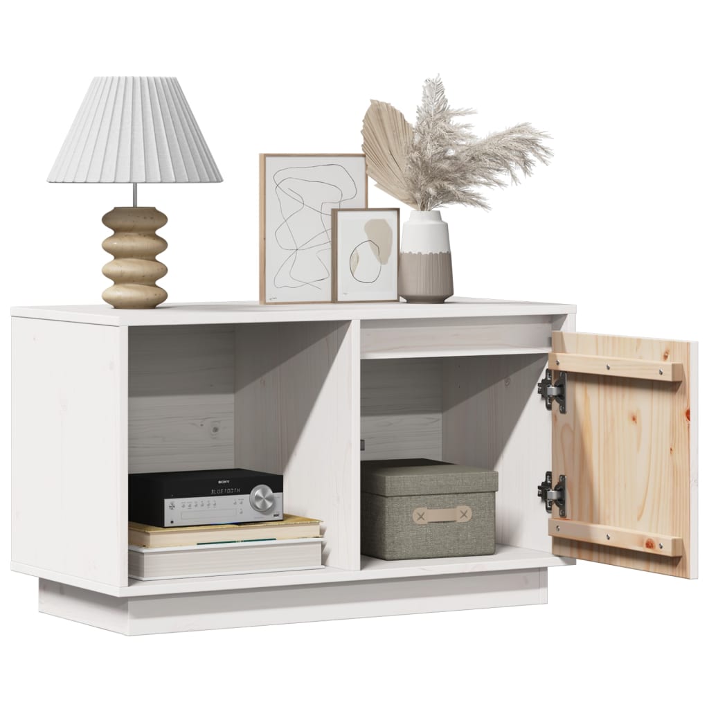 Meuble TV blanc 74x35x44 cm en bois de pin massif