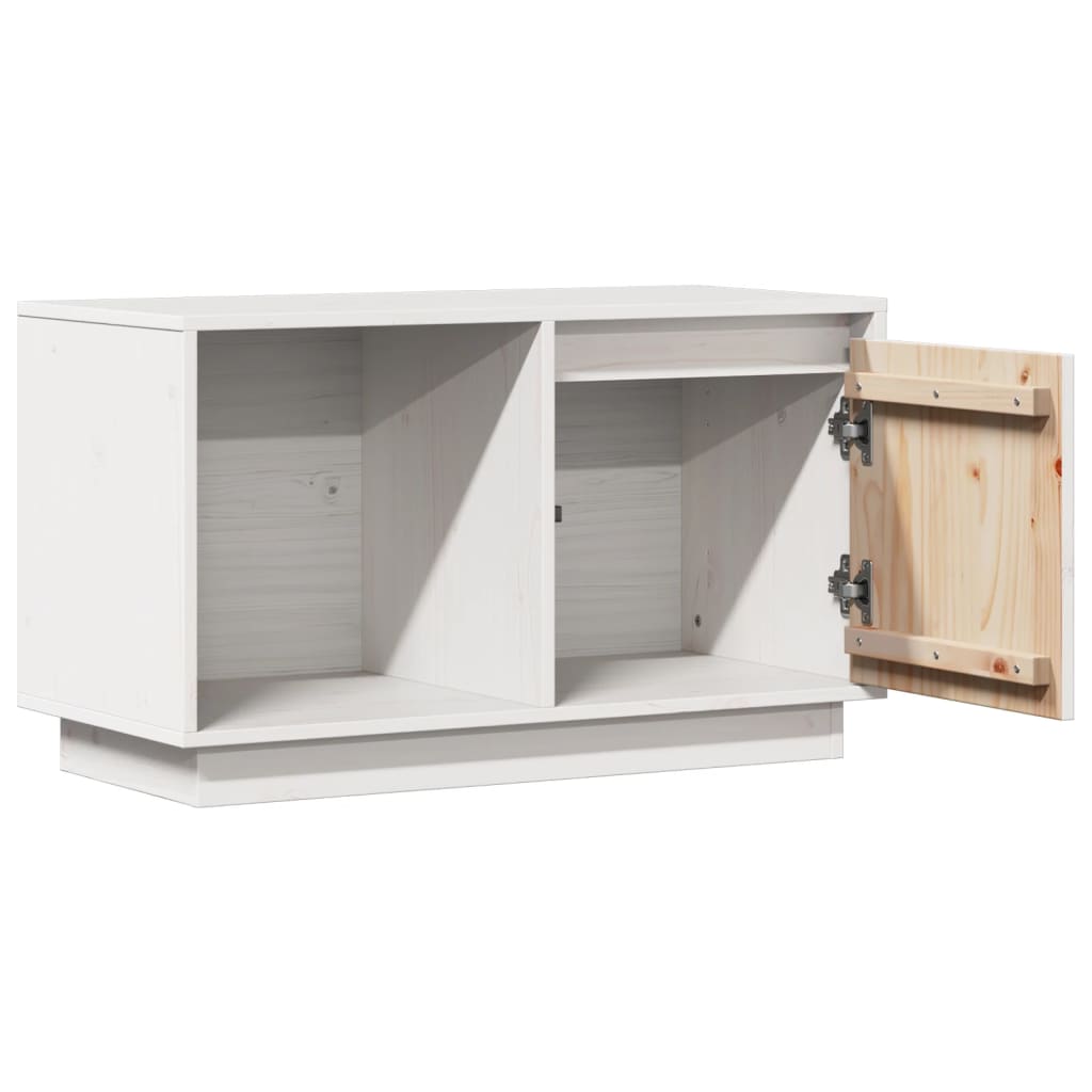 Meuble TV blanc 74x35x44 cm en bois de pin massif