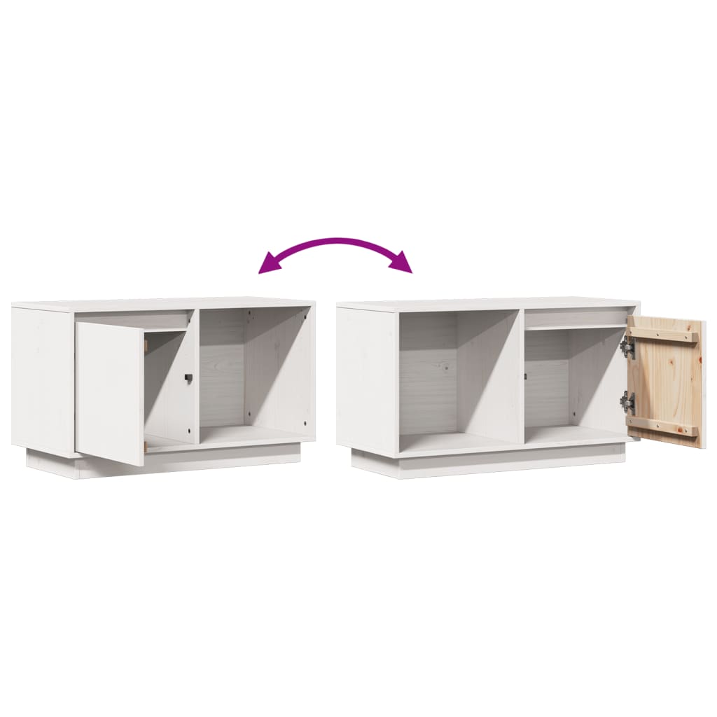 Meuble TV blanc 74x35x44 cm en bois de pin massif