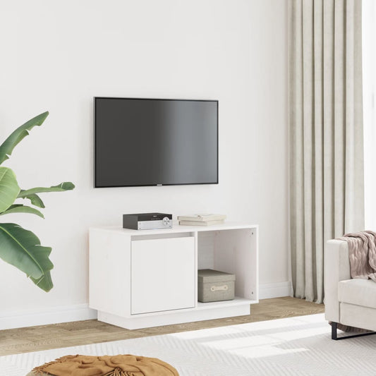 Meuble TV blanc 74x35x44 cm en bois de pin massif