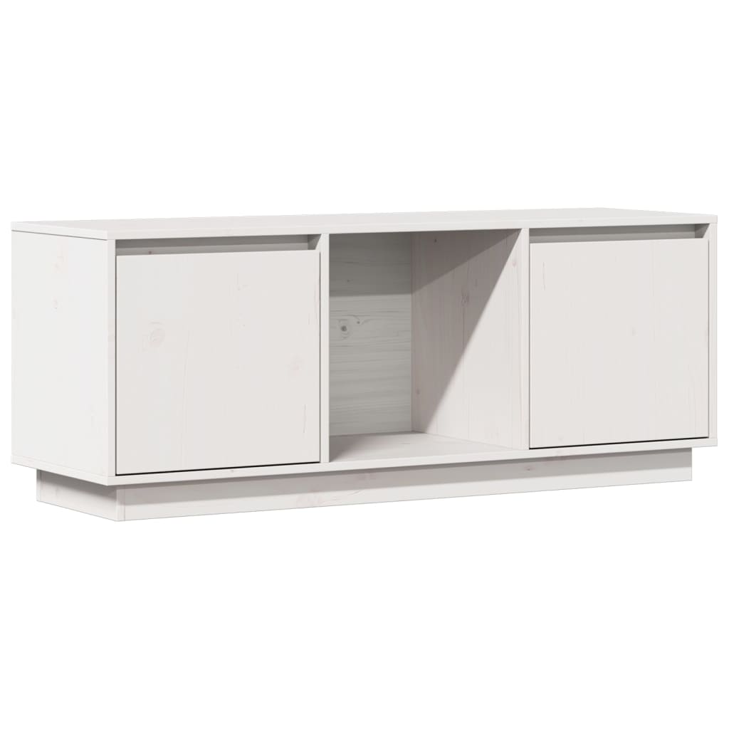 Meuble TV blanc 110,5x35x44 cm en bois de pin massif