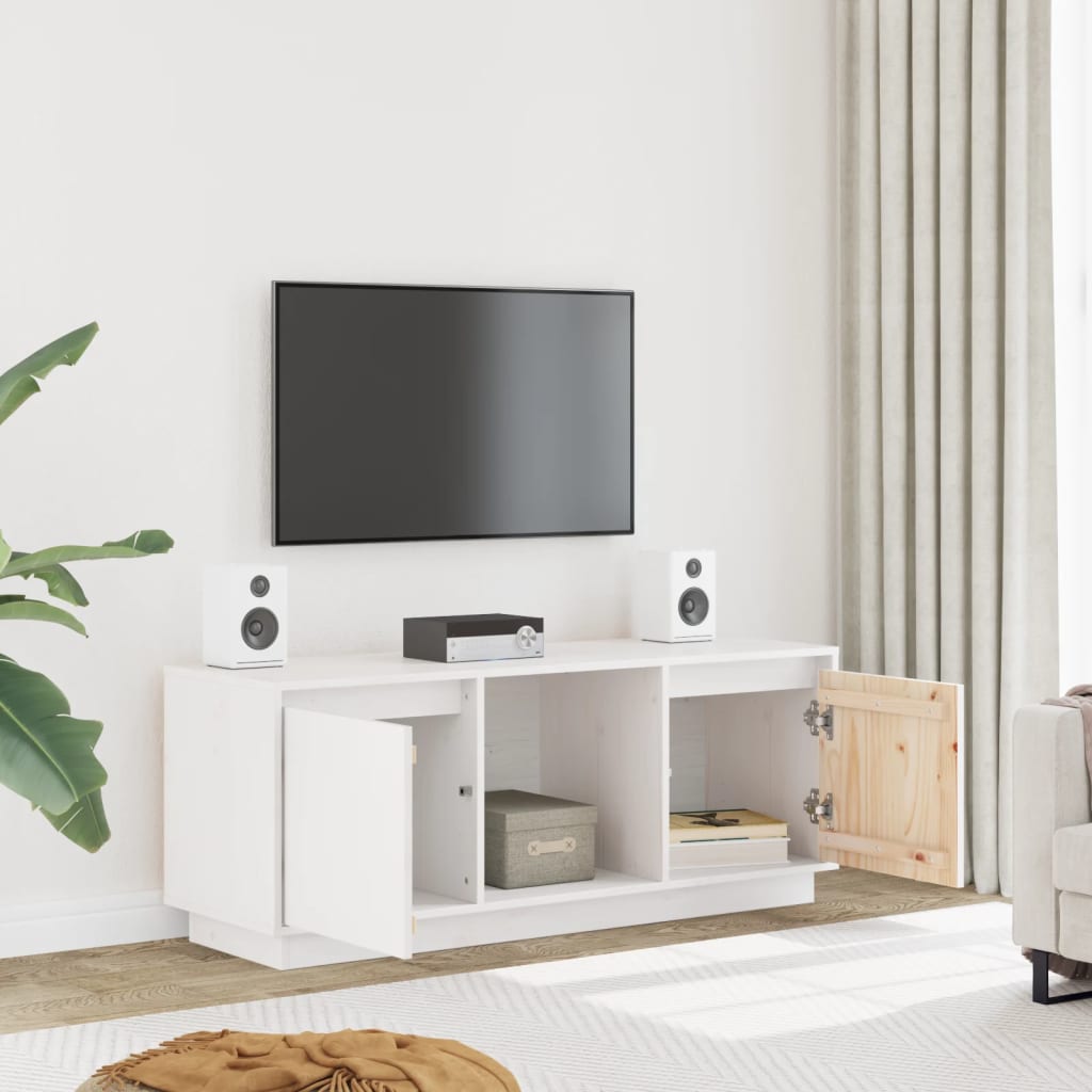 Meuble TV blanc 110,5x35x44 cm en bois de pin massif