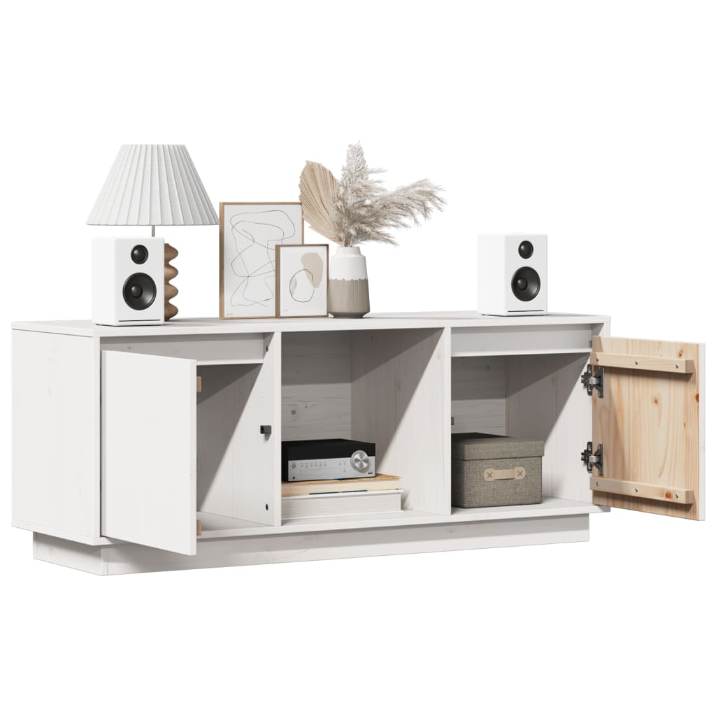 Meuble TV blanc 110,5x35x44 cm en bois de pin massif