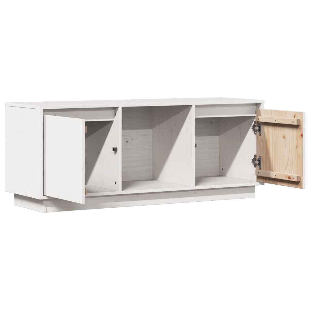 Meuble TV blanc 110,5x35x44 cm en bois de pin massif