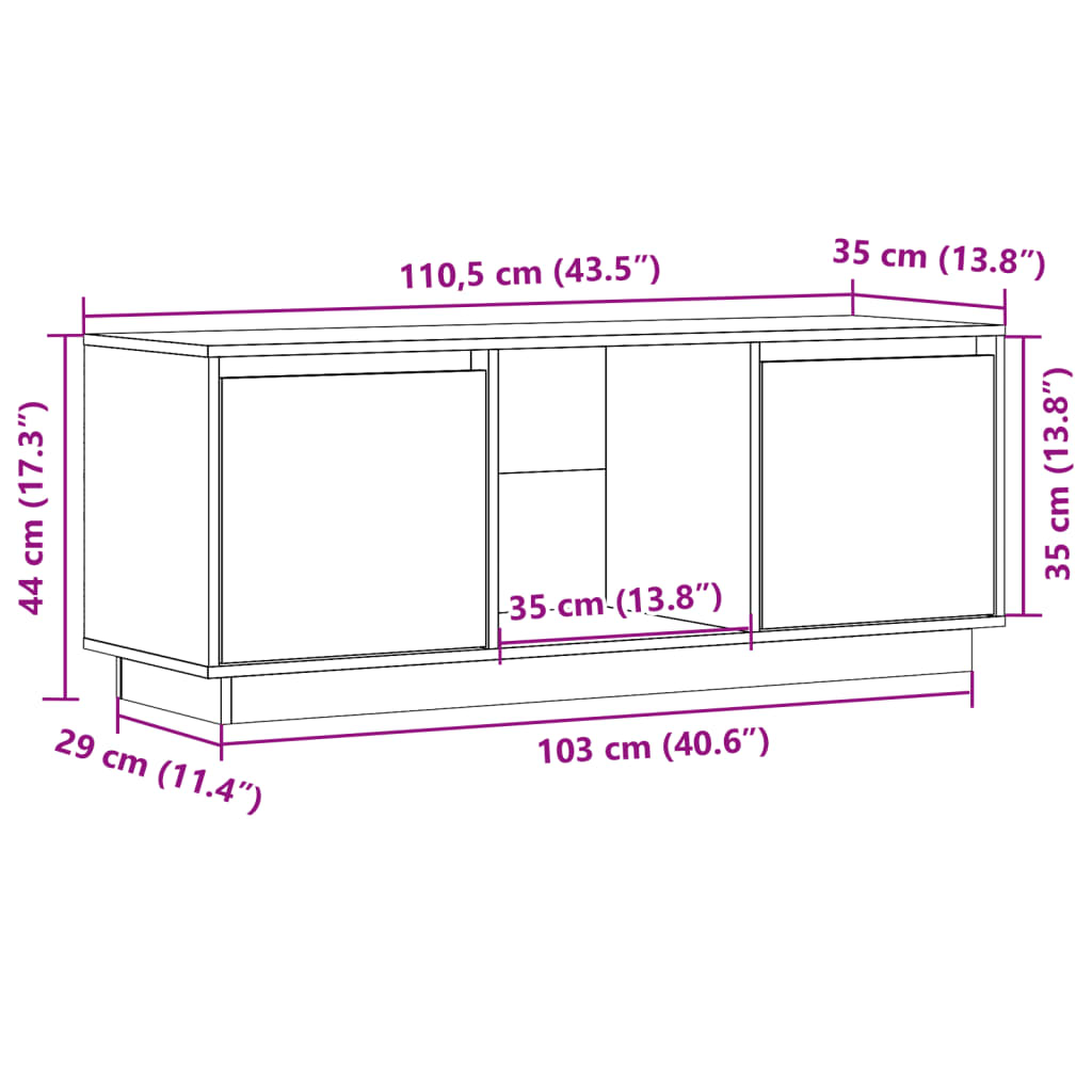 Meuble TV blanc 110,5x35x44 cm en bois de pin massif