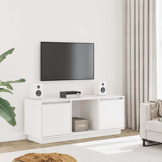 Meuble TV blanc 110,5x35x44 cm en bois de pin massif