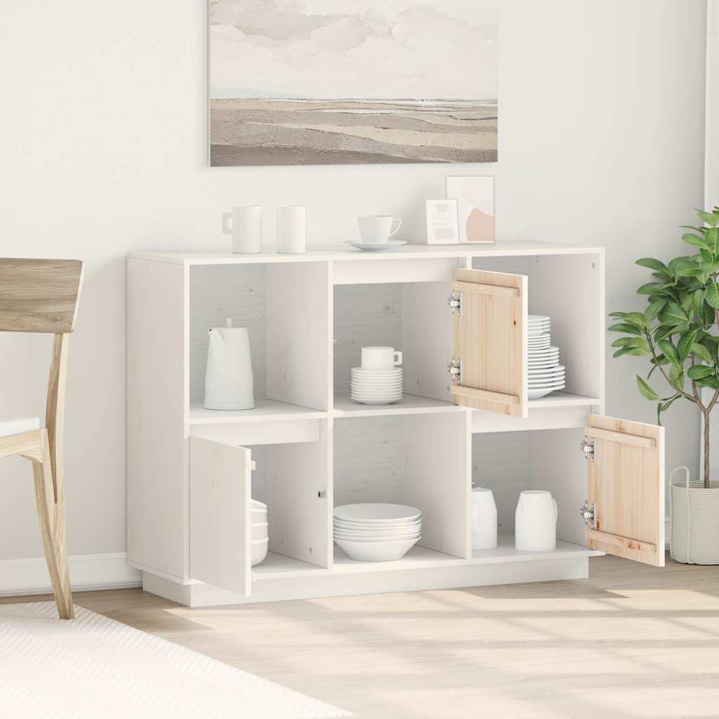 Sideboard Weiß 110,5x35x80 cm Massivholz Kiefer