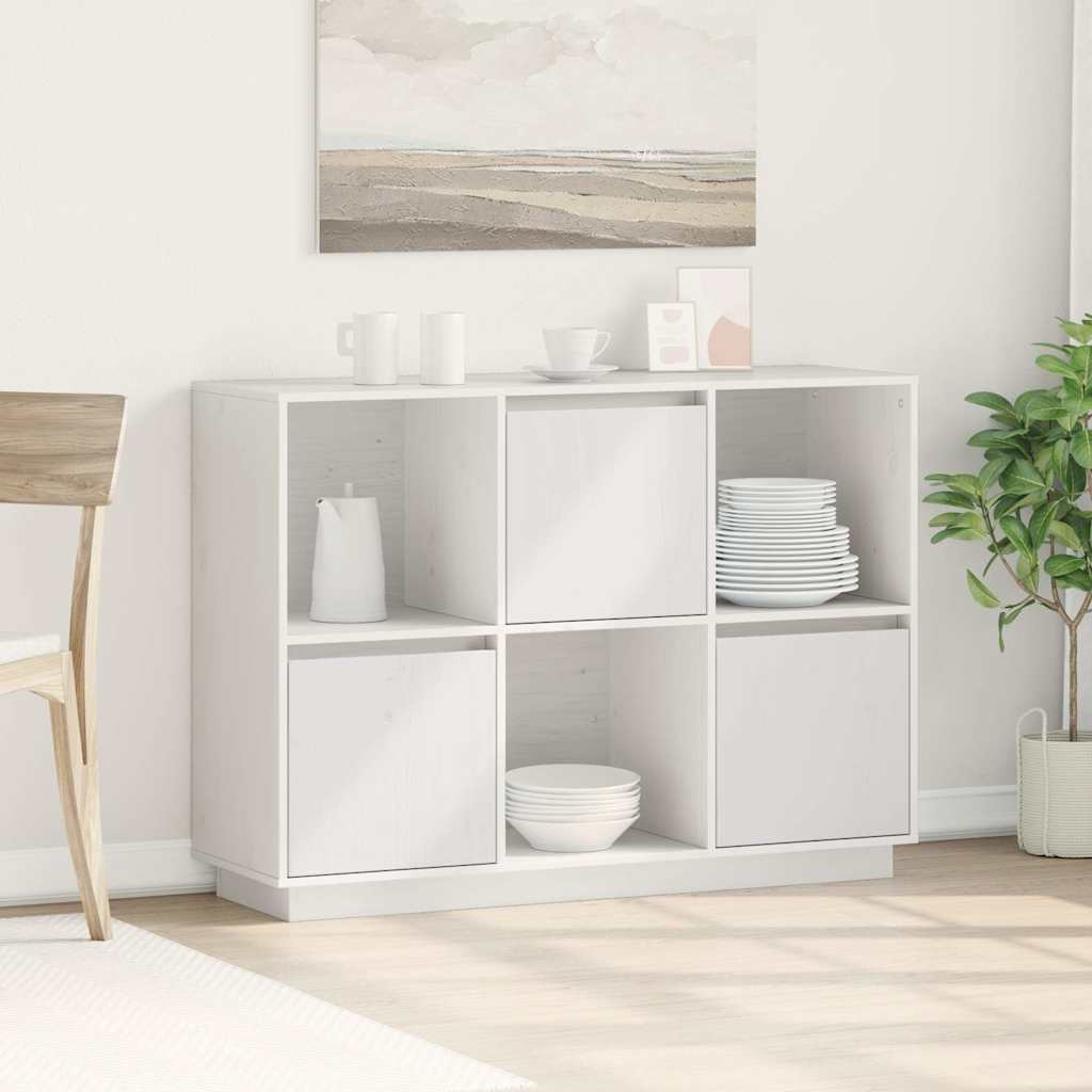 Sideboard Weiß 110,5x35x80 cm Massivholz Kiefer