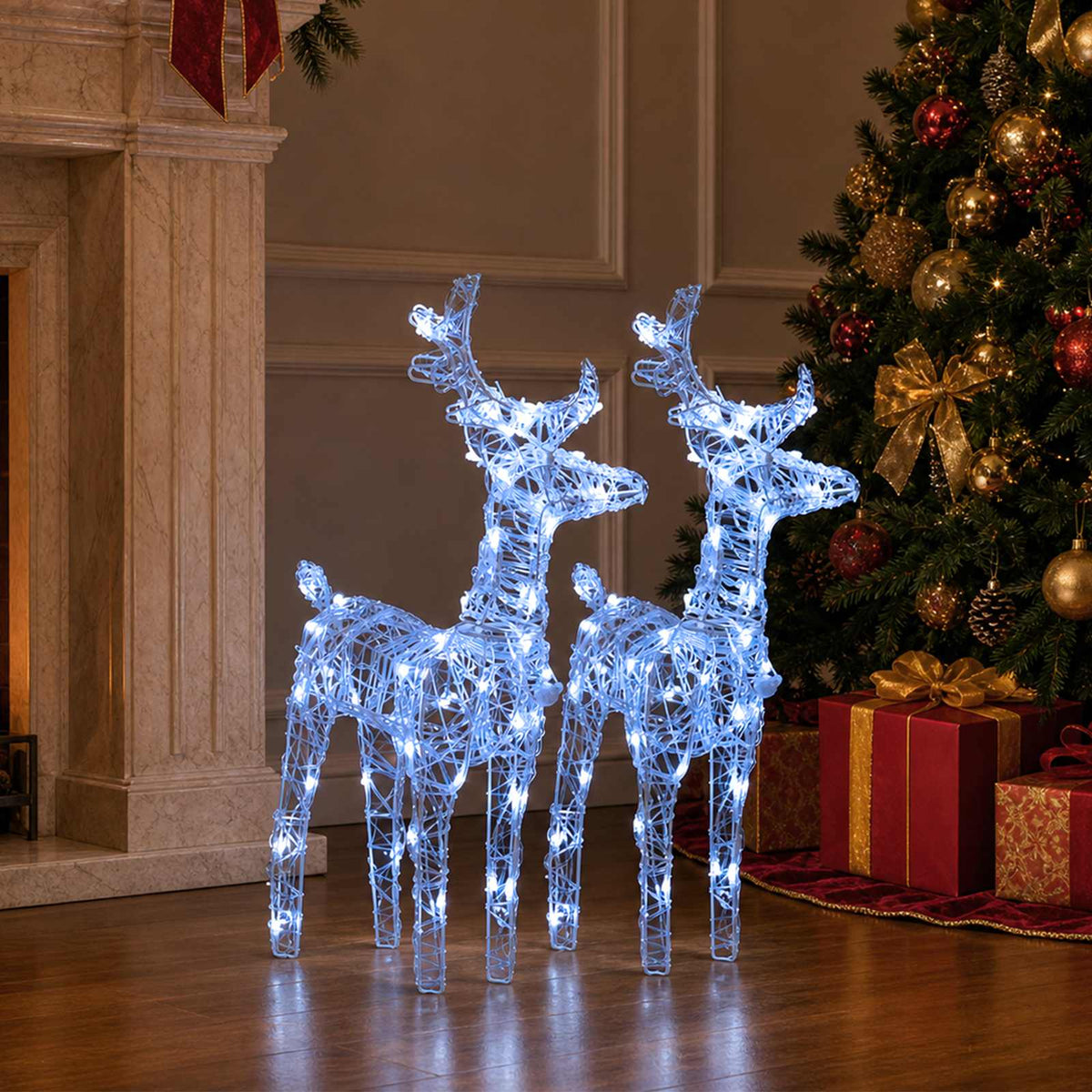 LED-Rentiere 2 Stk. Kaltweiß 80 LEDs Acryl