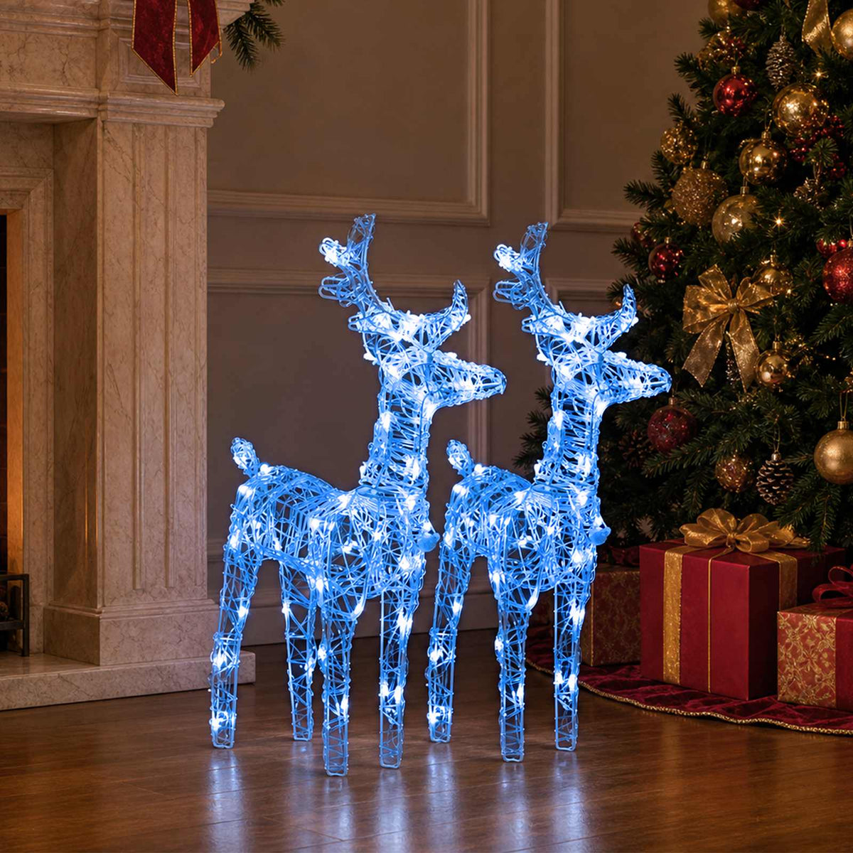 LED-Rentiere 2 Stk. Blau 80 LEDs Acryl