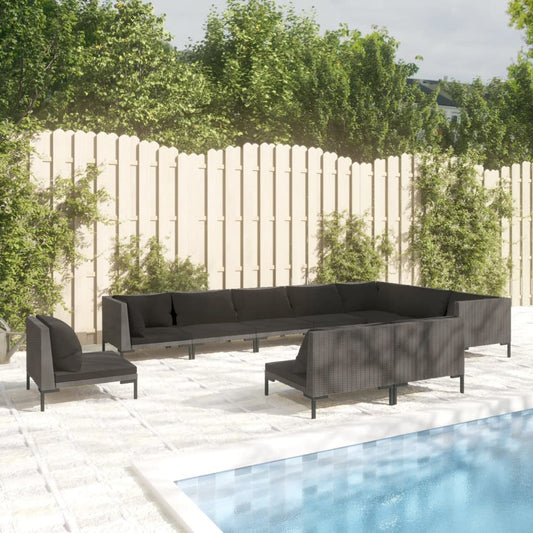 10-tlg. Garten-Lounge-Set mit Kissen Poly Rattan Dunkelgrau