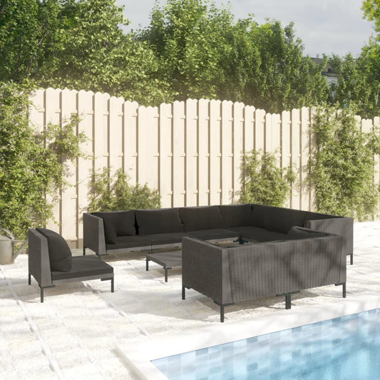 10-tlg. Garten-Lounge-Set mit Kissen Poly Rattan Dunkelgrau