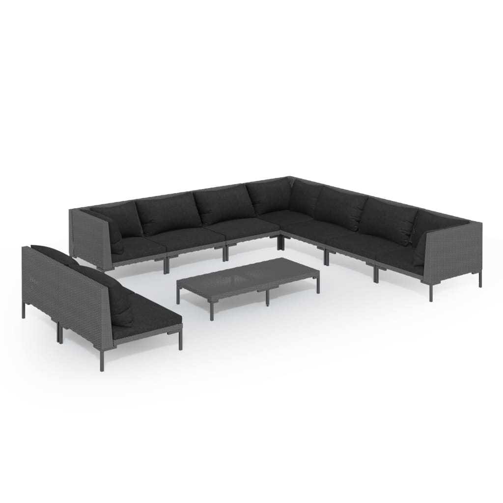 10-tlg. Garten-Lounge-Set mit Kissen Poly Rattan Dunkelgrau