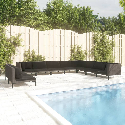 10-tlg. Garten-Lounge-Set mit Kissen Poly Rattan Dunkelgrau